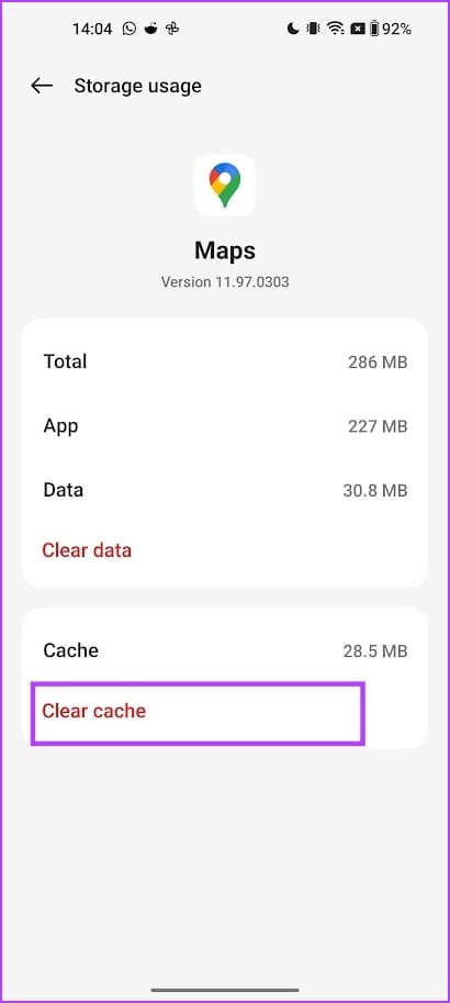 Tap on Clear Cache for Maps