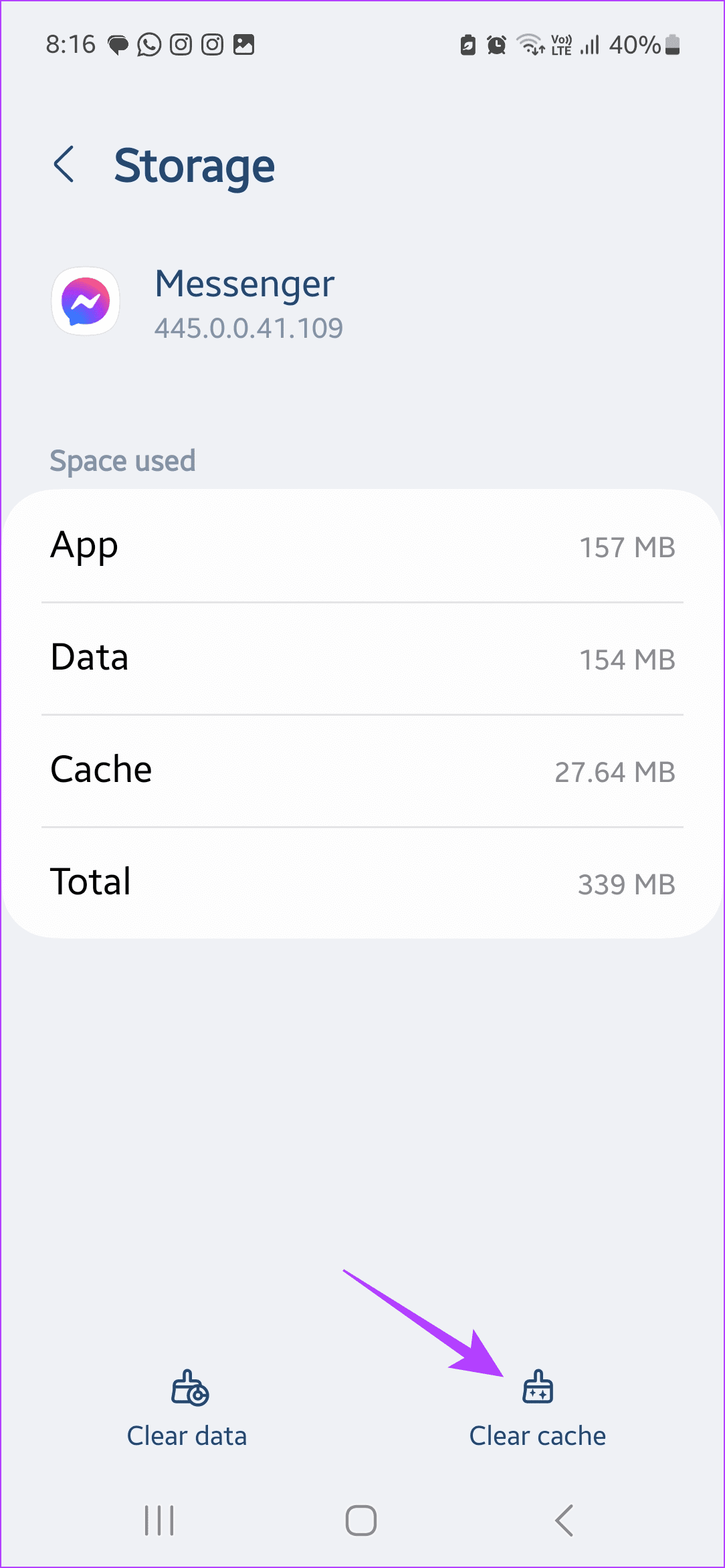 Tap on Clear cache 