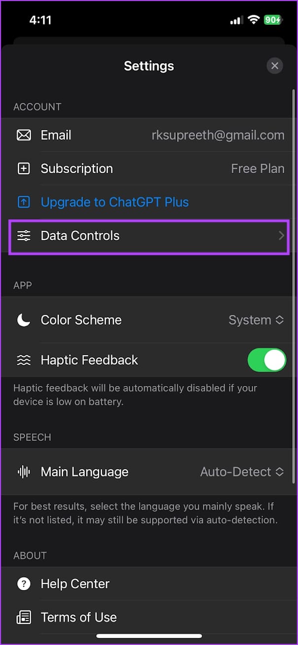 Tap on Data Controls