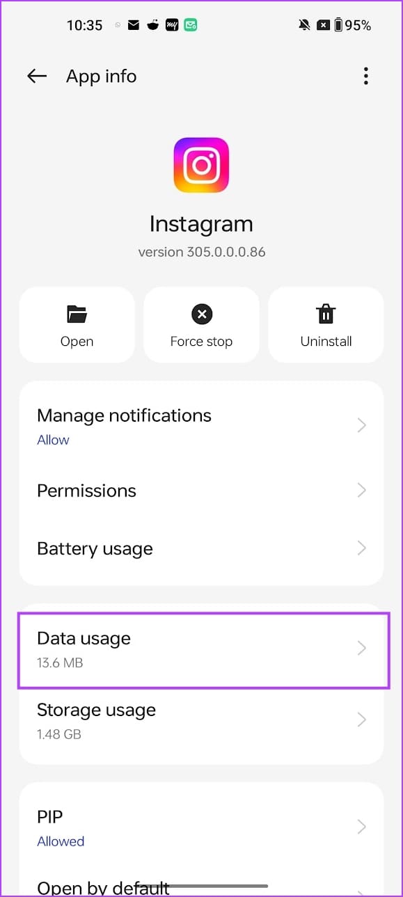 Tap on Data Usage for Instagram