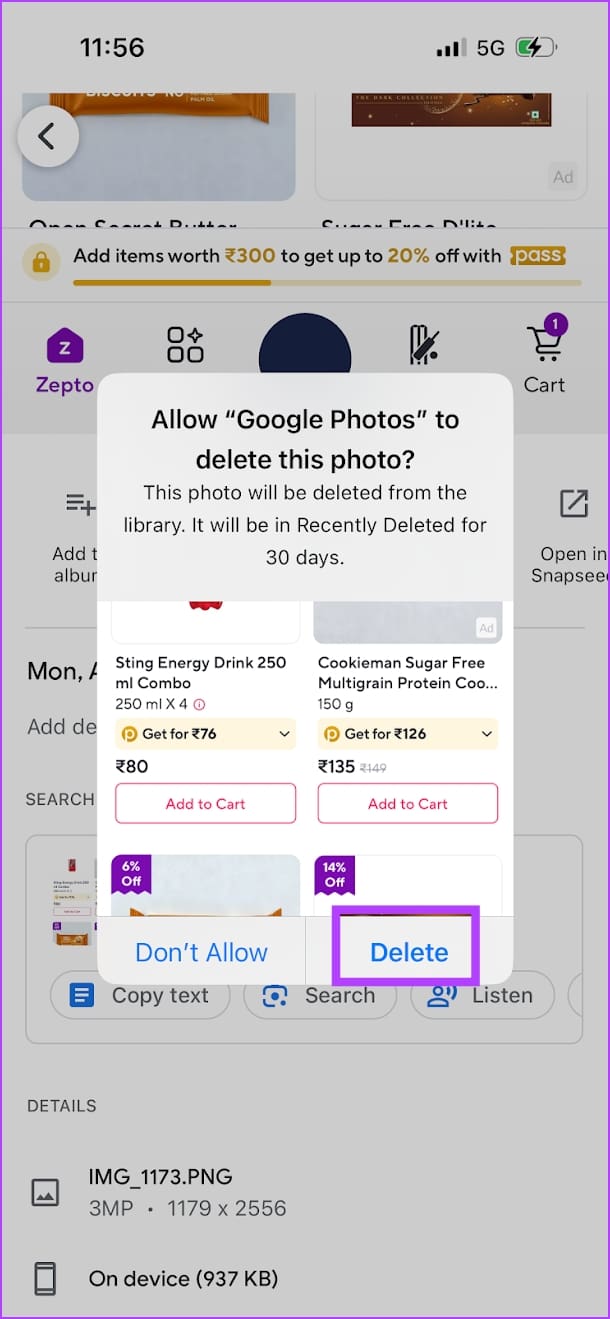 Tap on Delete Google Photo