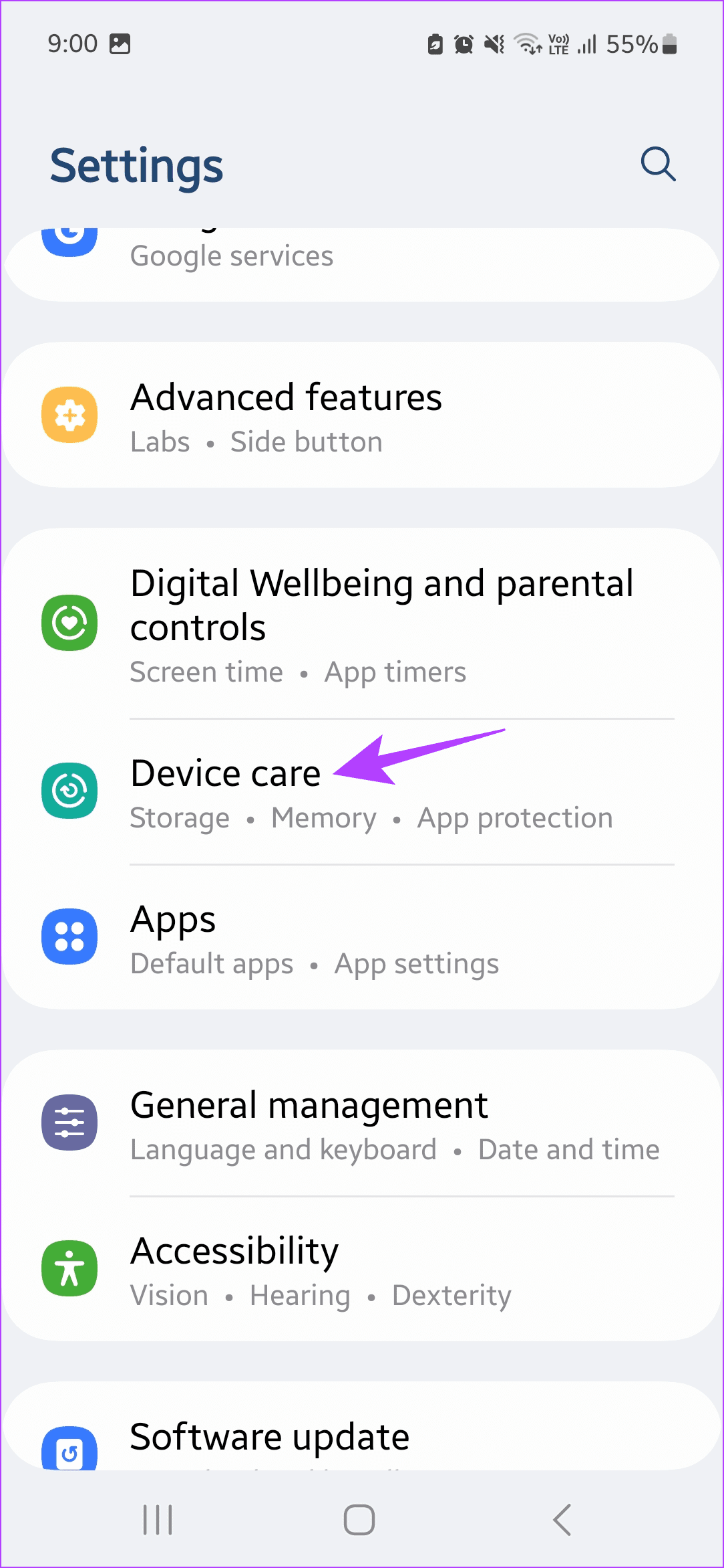 Tap on Device care