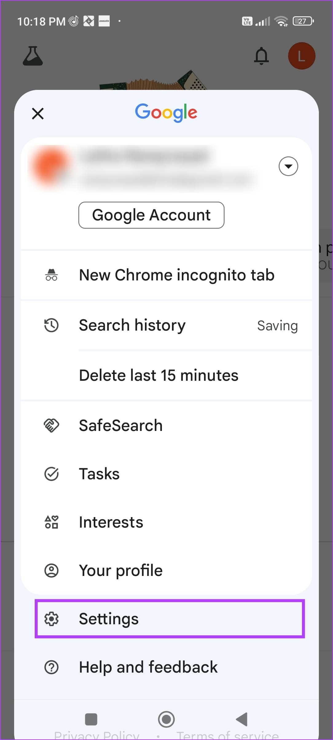 Tap on Goggle Settings
