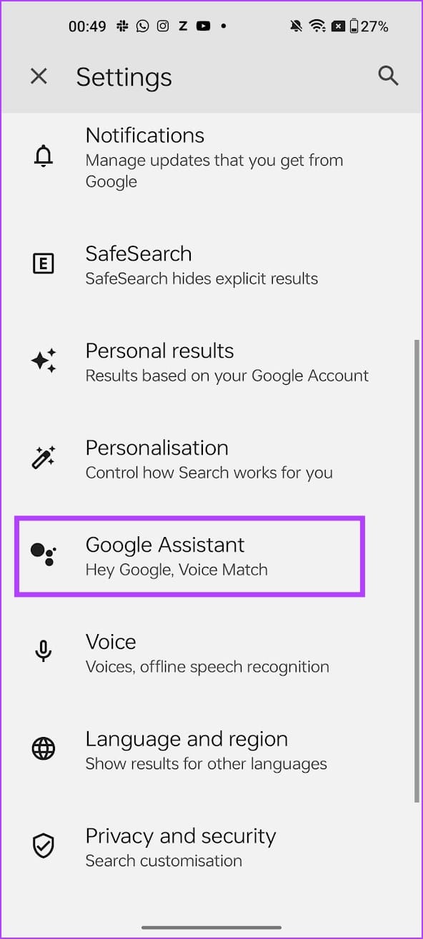 Tap on Google Assistant in Settings