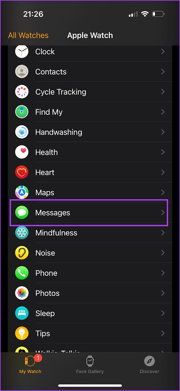 Tap on Messages on Apple Watch