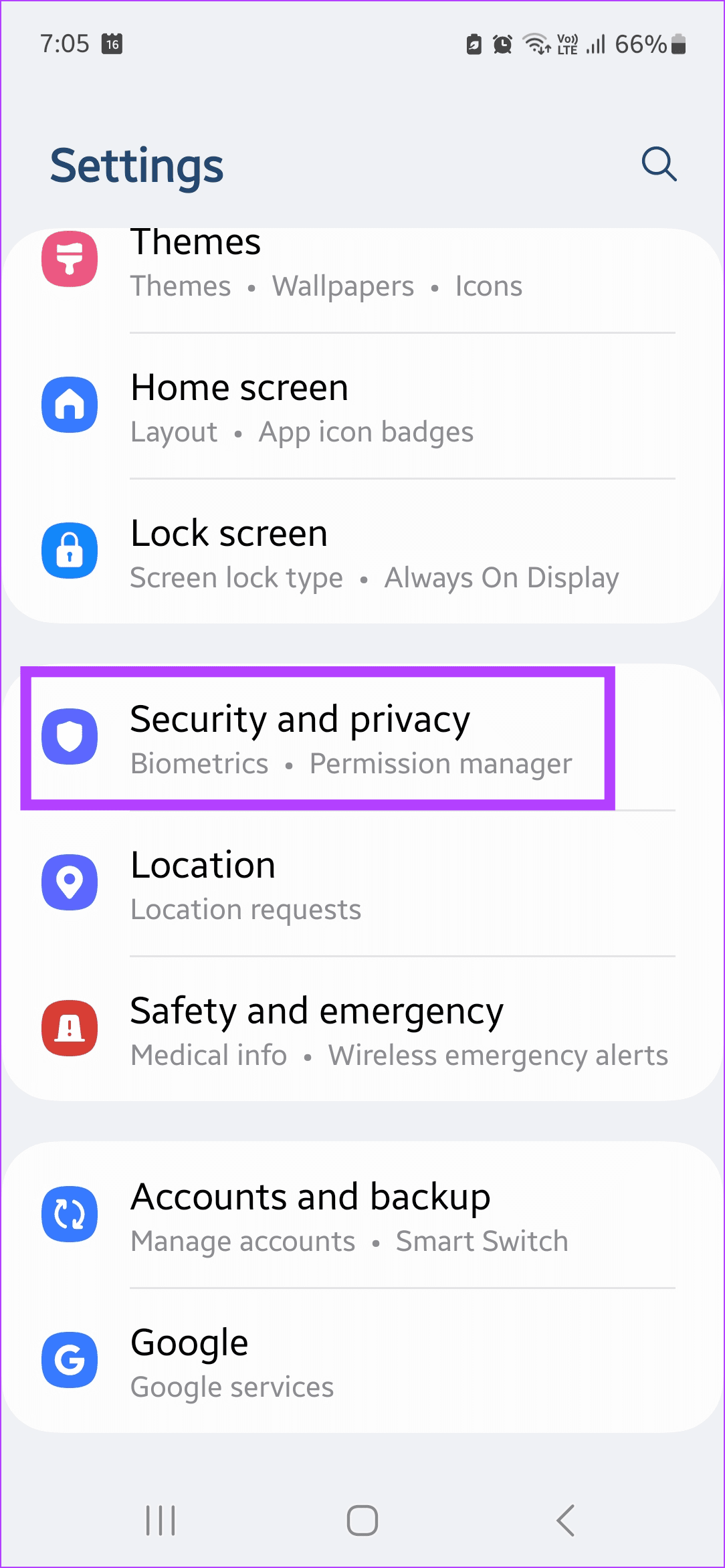 Tap on Security and privacy 1