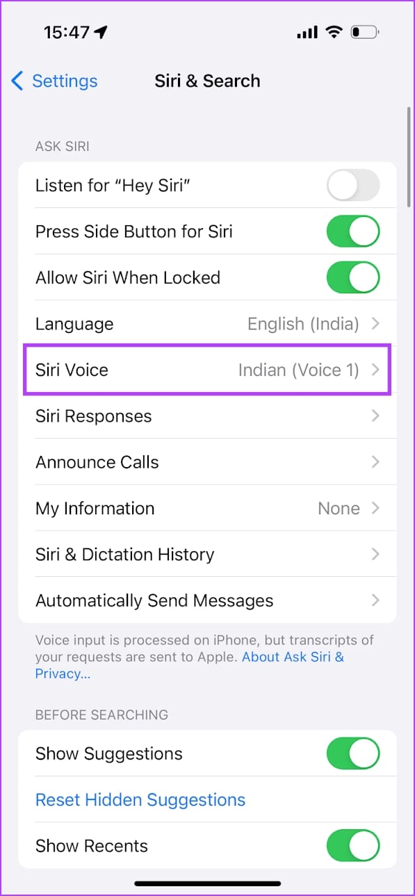 Tap on Siri Voice 1