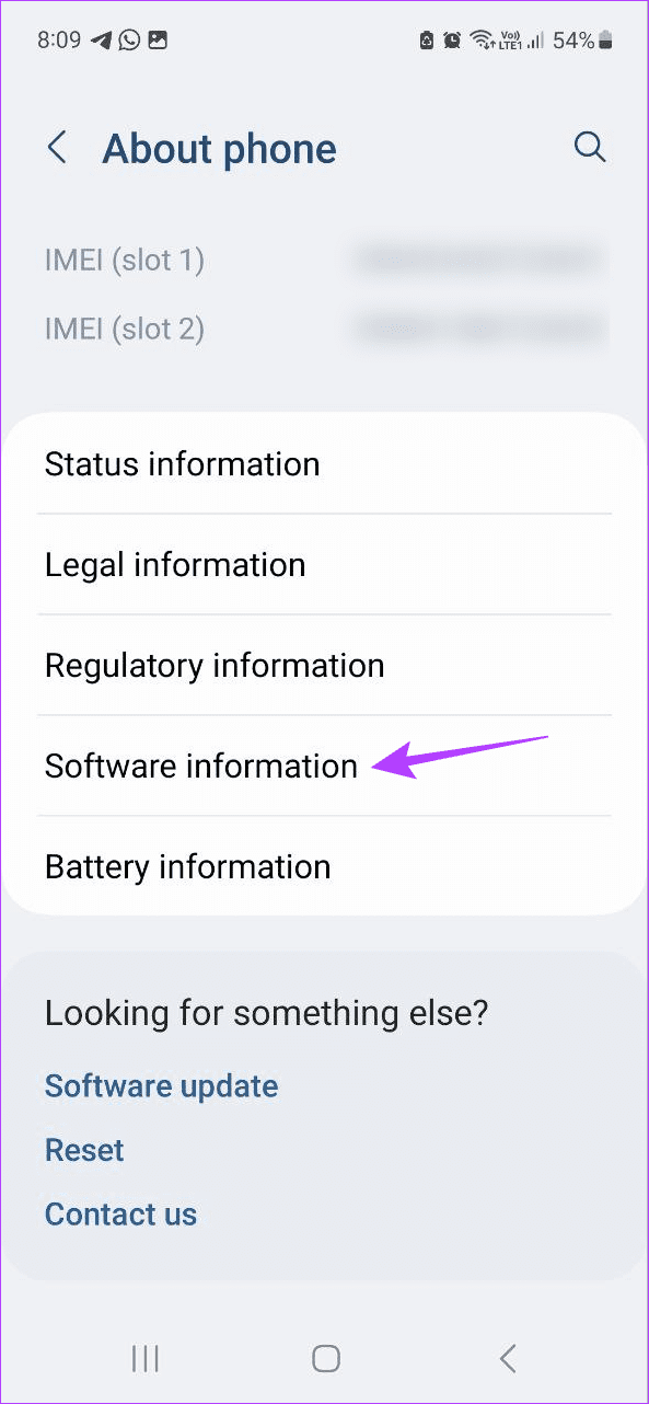 Tap on Software information