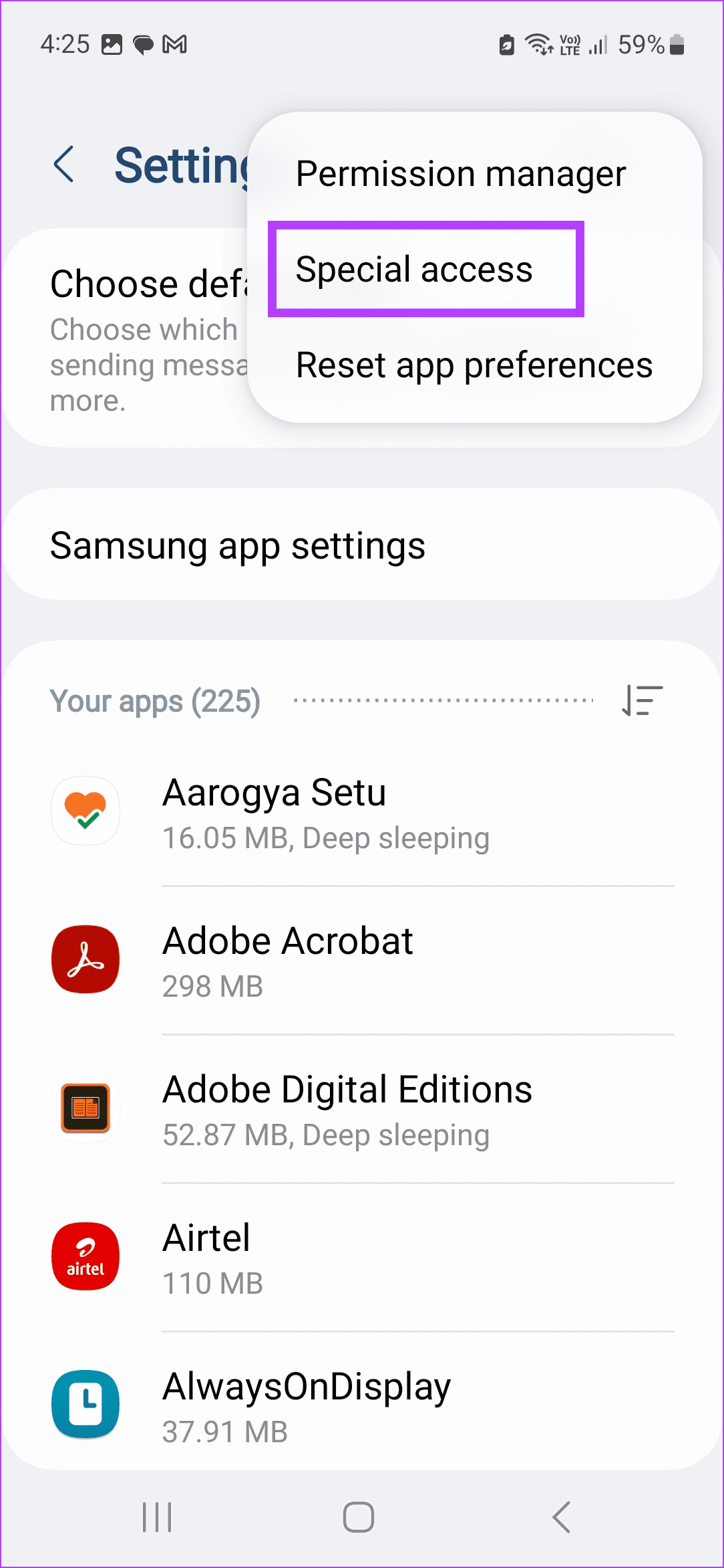 Tap on Special access