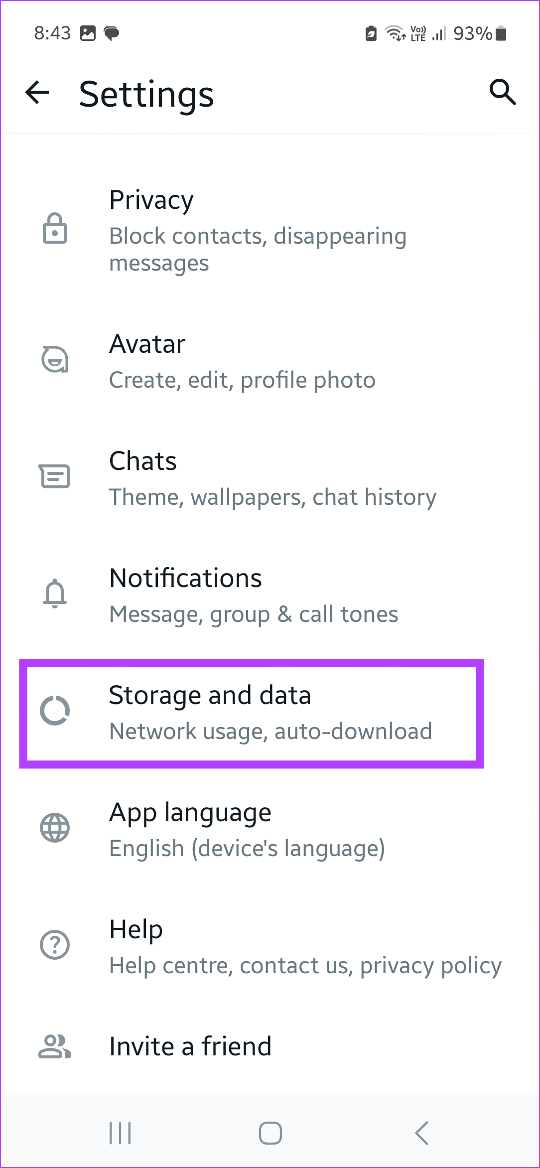 Tap on Storage and data