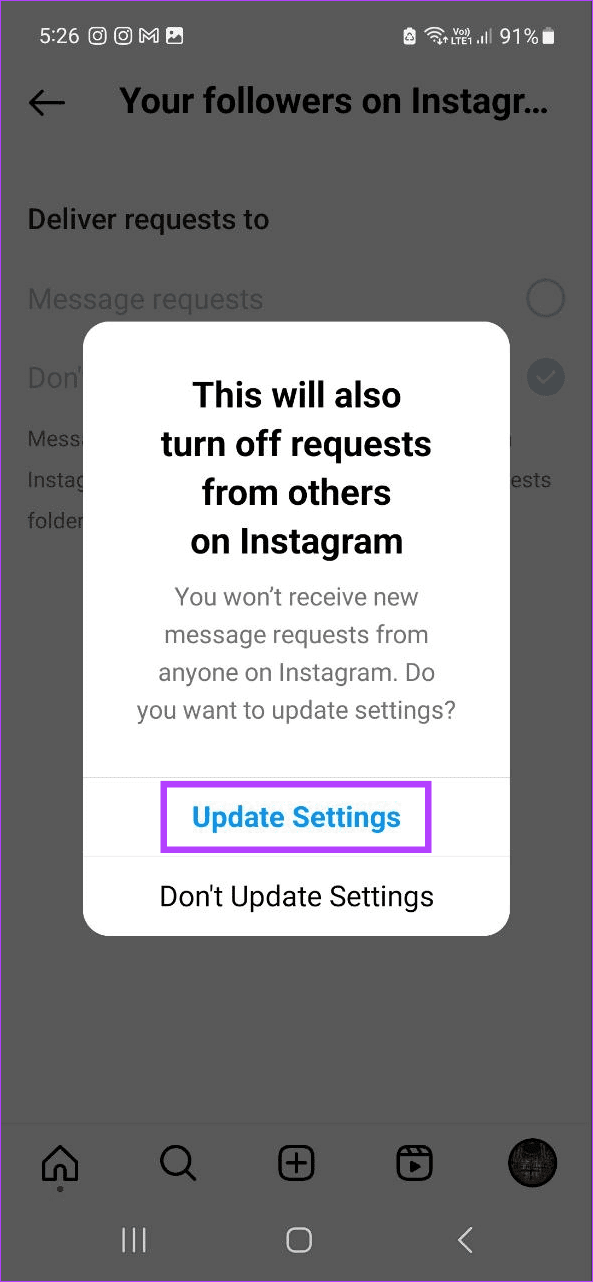 Tap on Update Settings