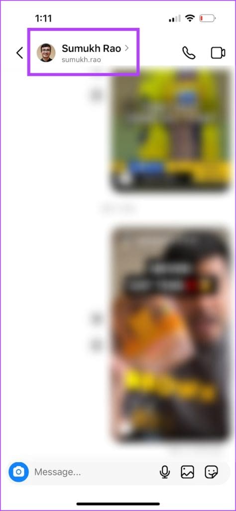 Tap on Username Instagram Chat