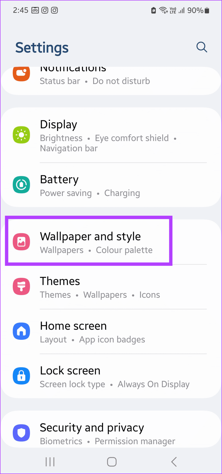 Tap on Wallpaper and style 1