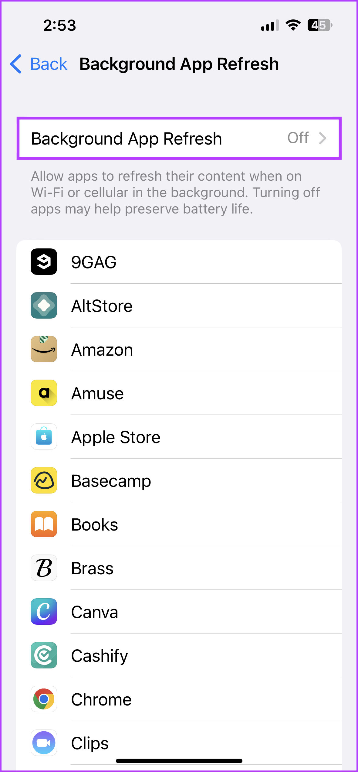 Tap on Background App Refresh