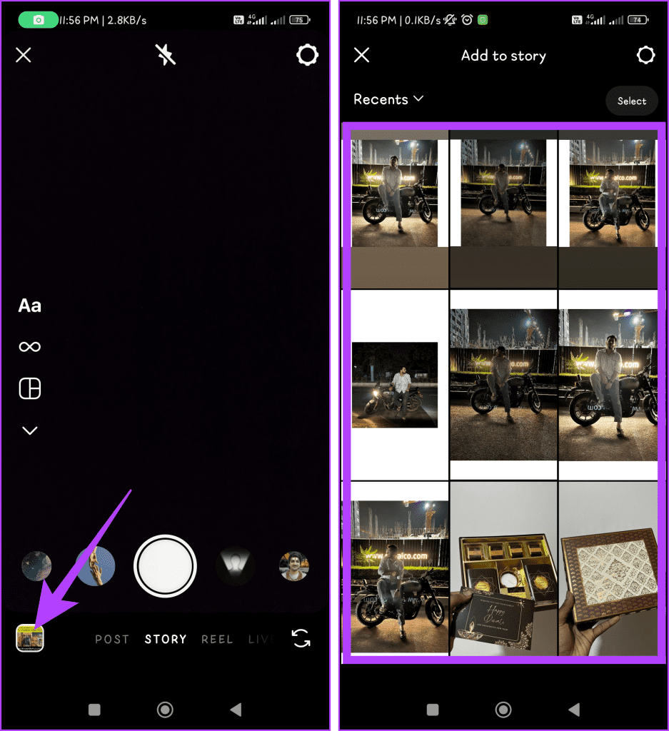 Tap the Gallery icon and pick an image or video for your Story