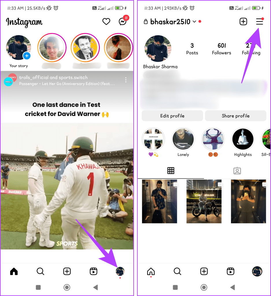 Tap the Profile icon and press the hamburger menu