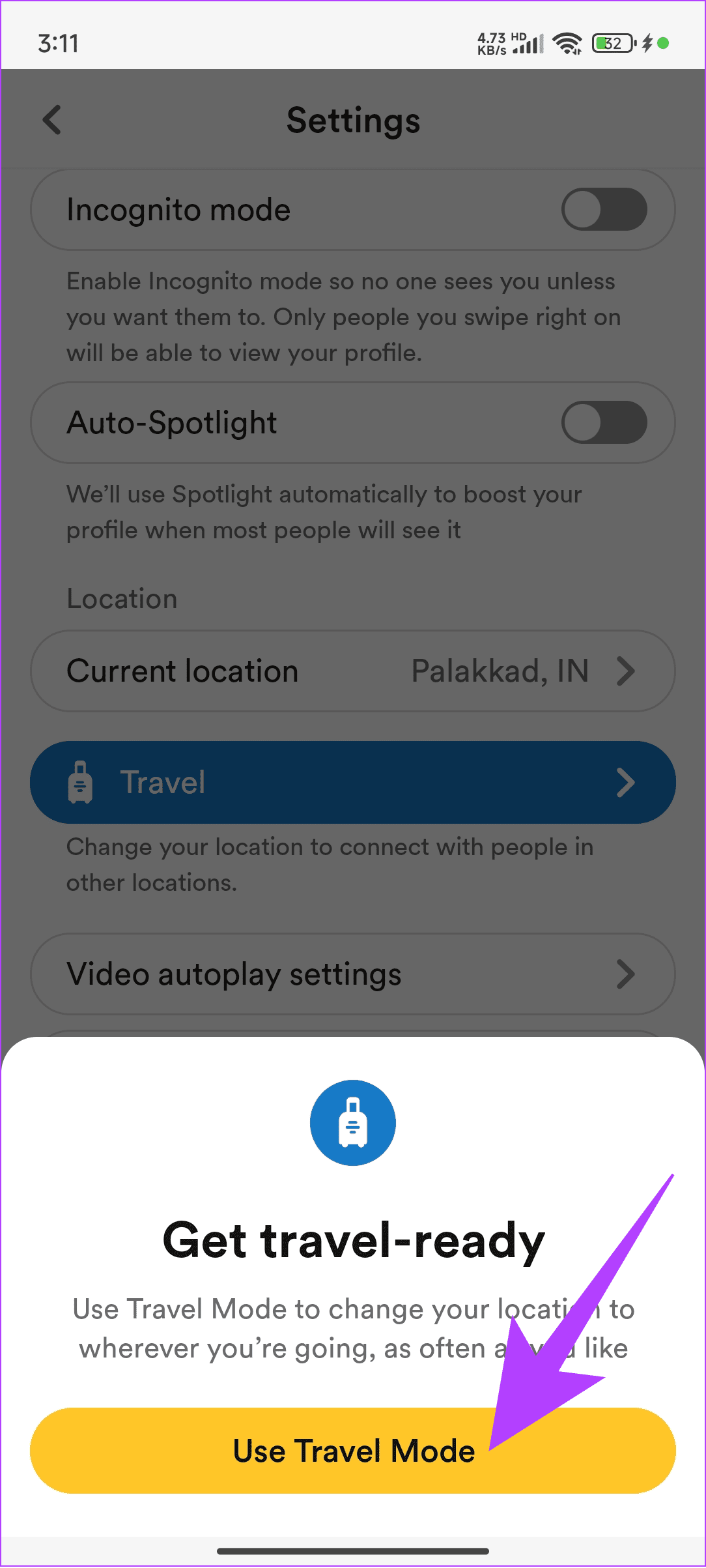 Tap use travel mode