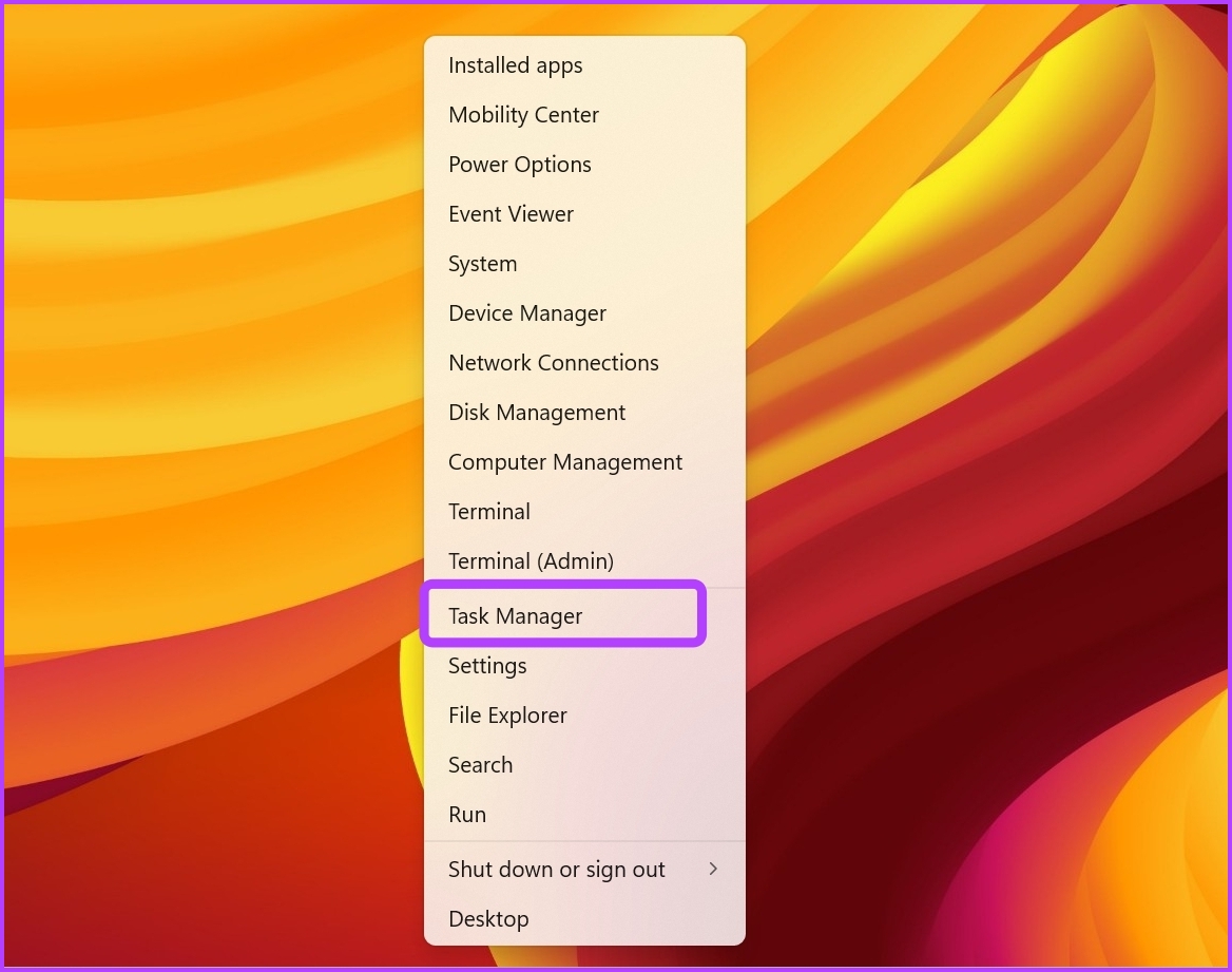 Task Manager in PowerX menu