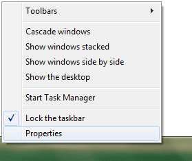 Taskbar Properties