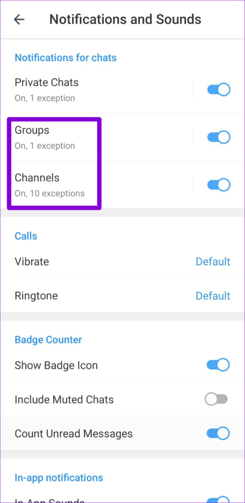 Telegram Notification Settings for Groups and Channels