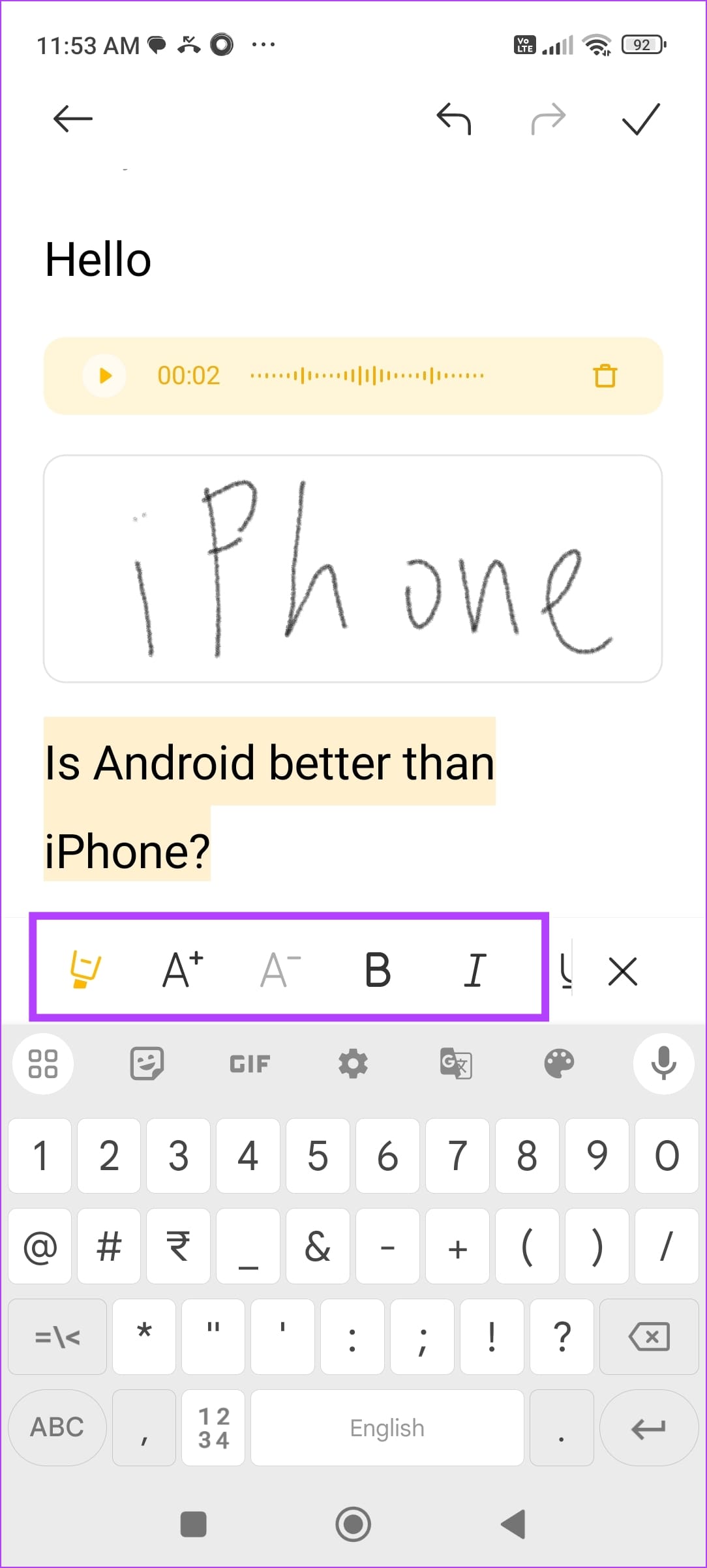 Text Formatting in Note