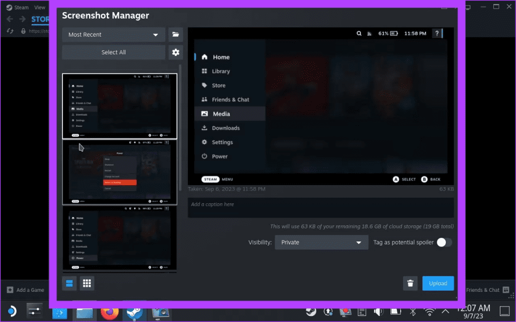 The Steam App will show you all the screenshots you took in the Gaming Mode on your Steam Deck