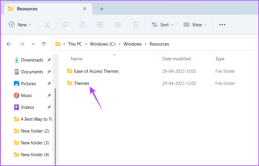 Themes folder in the File Explorer