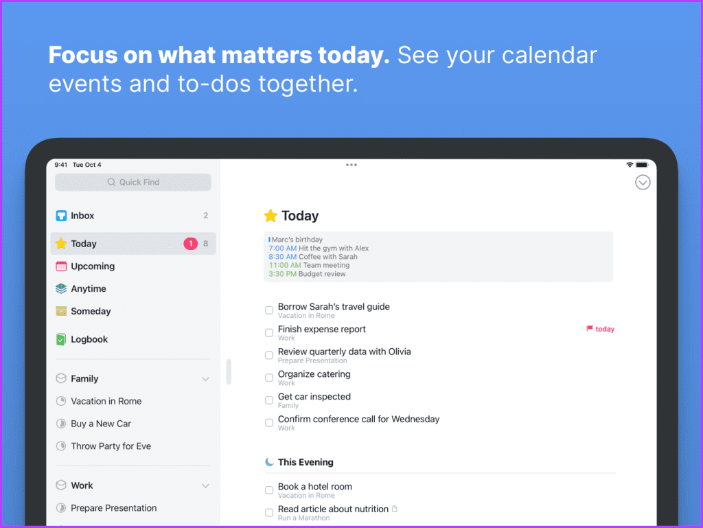 Things 3 Feature Packed Daily Planner app side