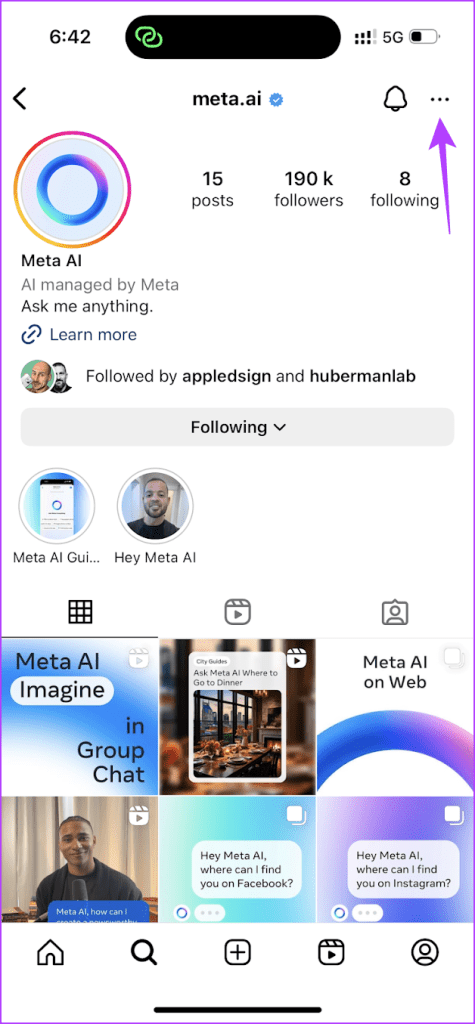 Three Dots Meta AI Instagram