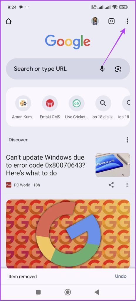Three vertical dots in Chrome