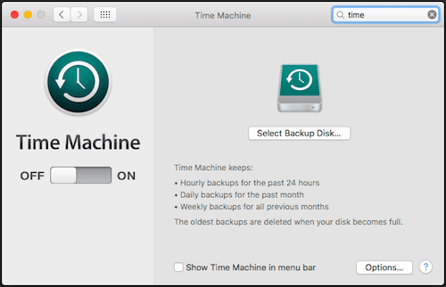 Time Machine Main Window
