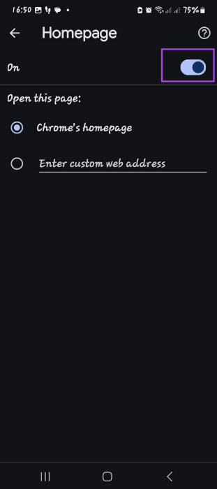 Toggle off home page
