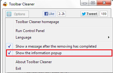 Toolbar Cleaner Information
