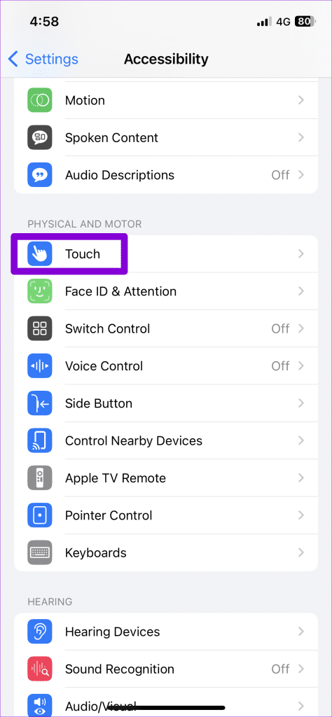 Touch Settings on iPhone 1