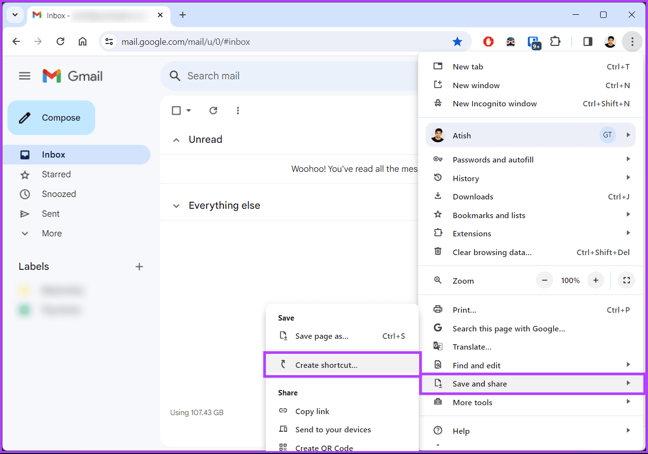 select the Create shortcut option