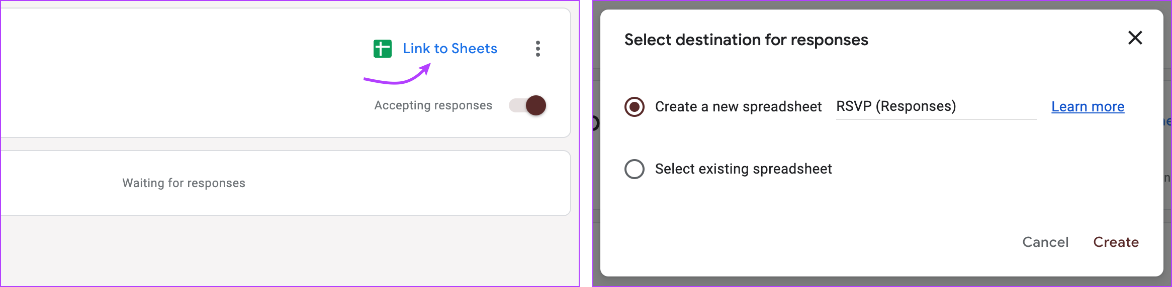 Link your answers to a Google Sheet
