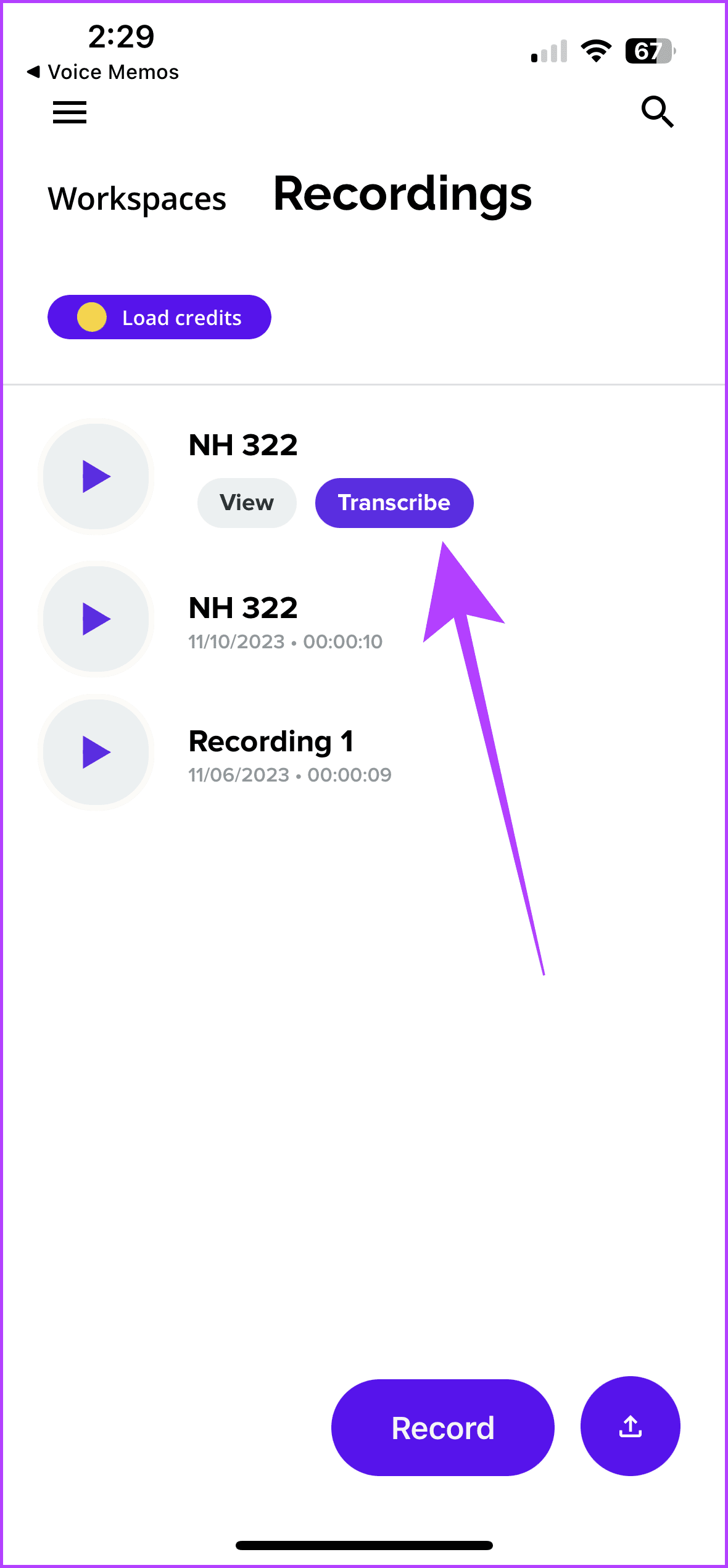 Transcribe Voice Memo using Rev app