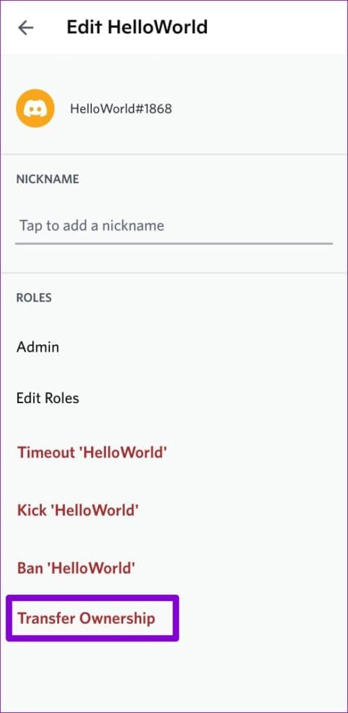 Transfer Discord Server Ownership on Mobile