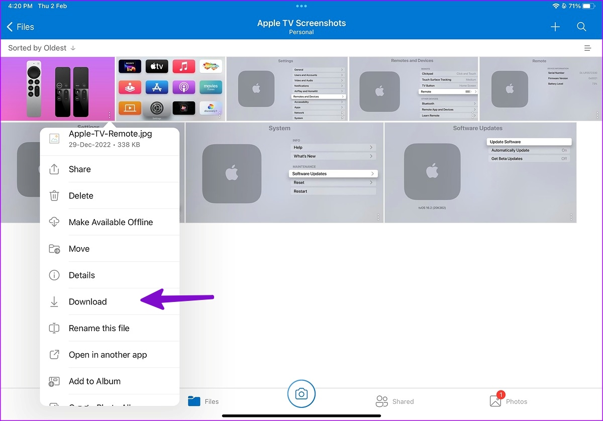 Download OneDrive files on iPad