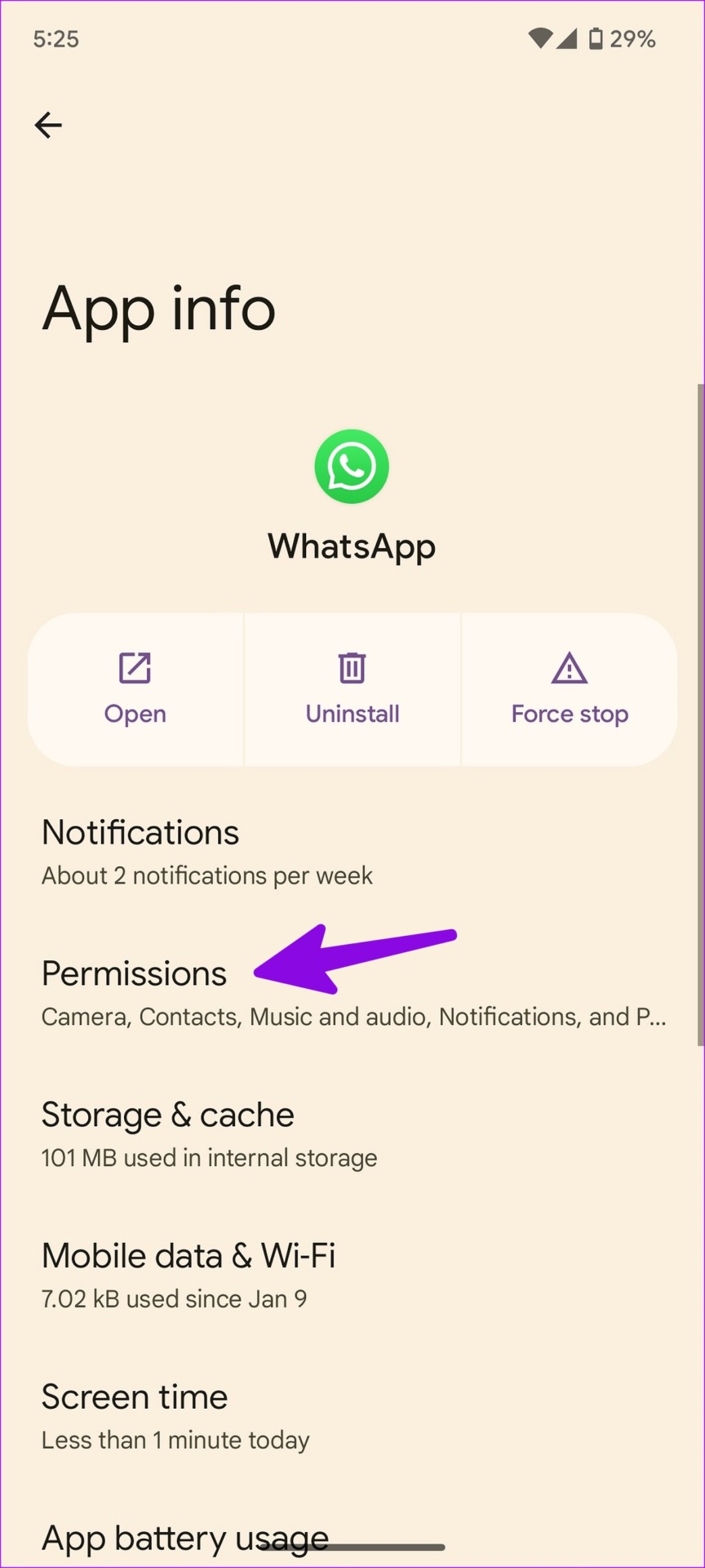 Permisos abiertos para WhatsApp