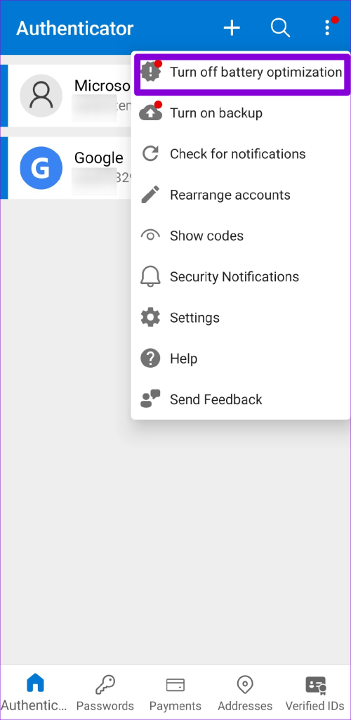 Turn Off Battery Optimization for Microsoft Authenticator