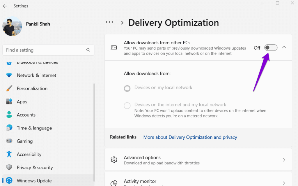 Turn Off Delivery Optimization on Windows