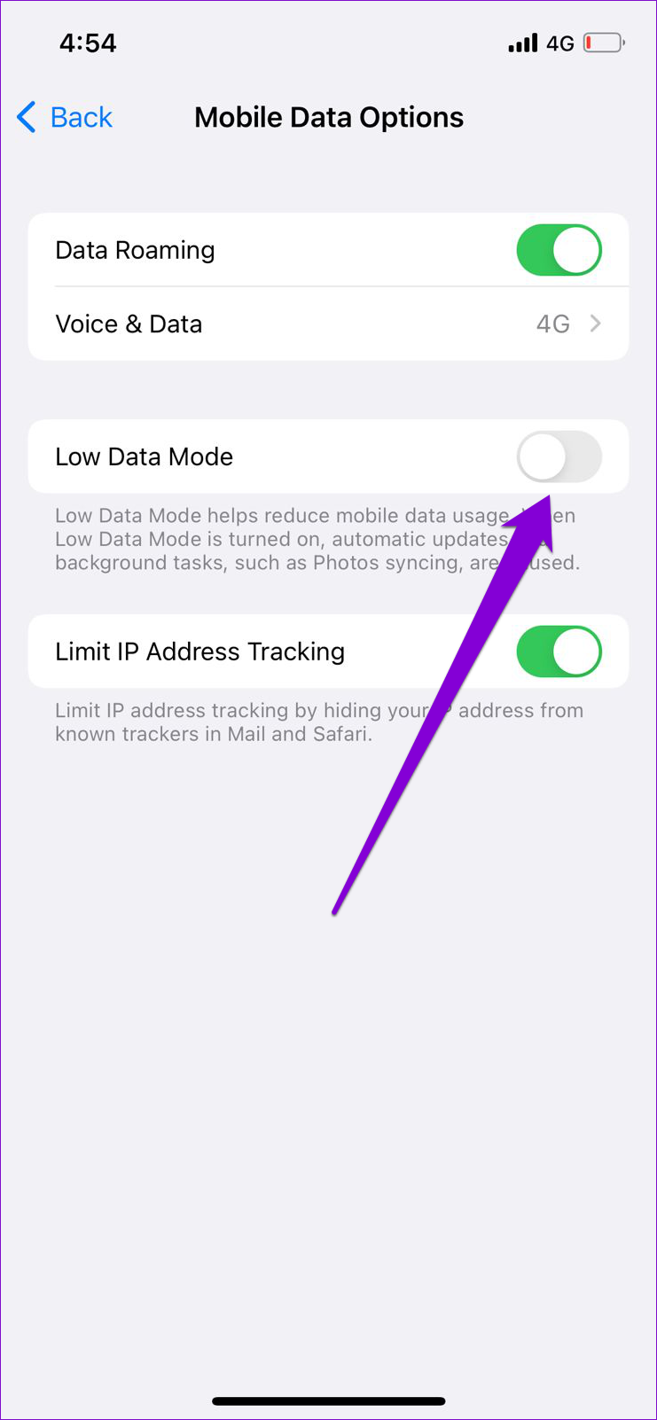 Turn Off Low Data Mode on Mobile Data
