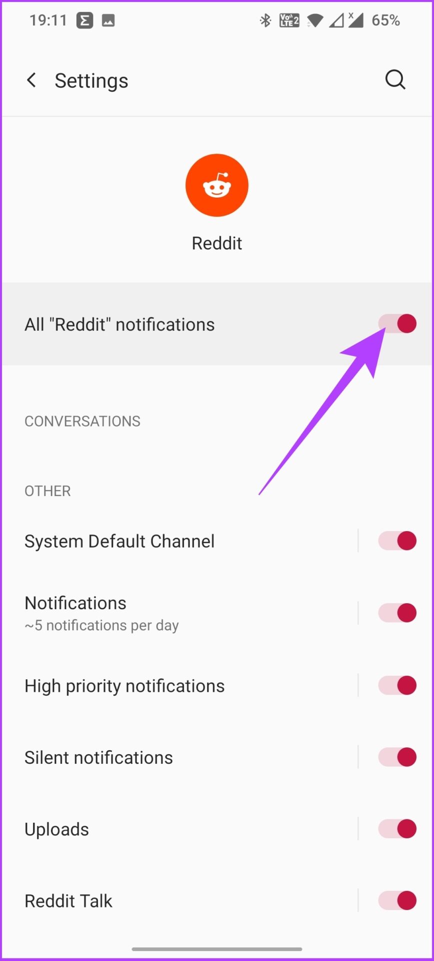 Toggle off all notifications