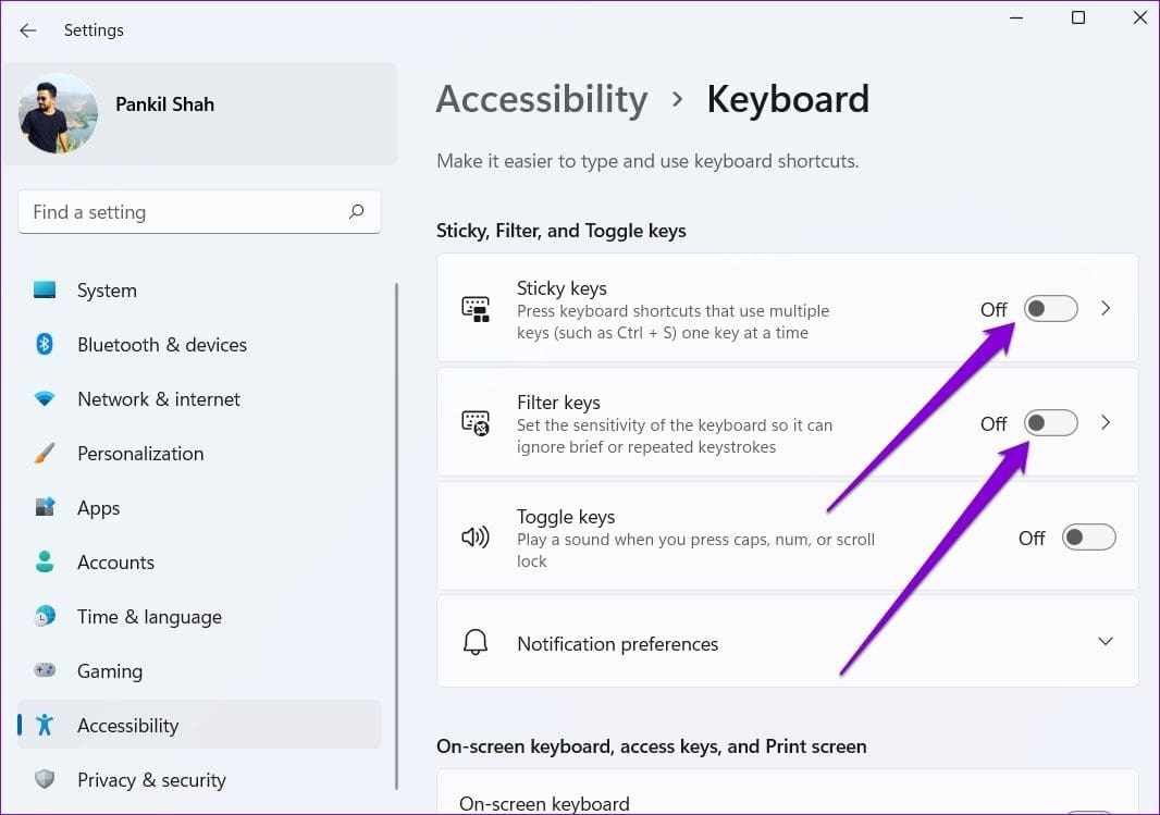 Turn Off Sticky Keys and Filter Keys
