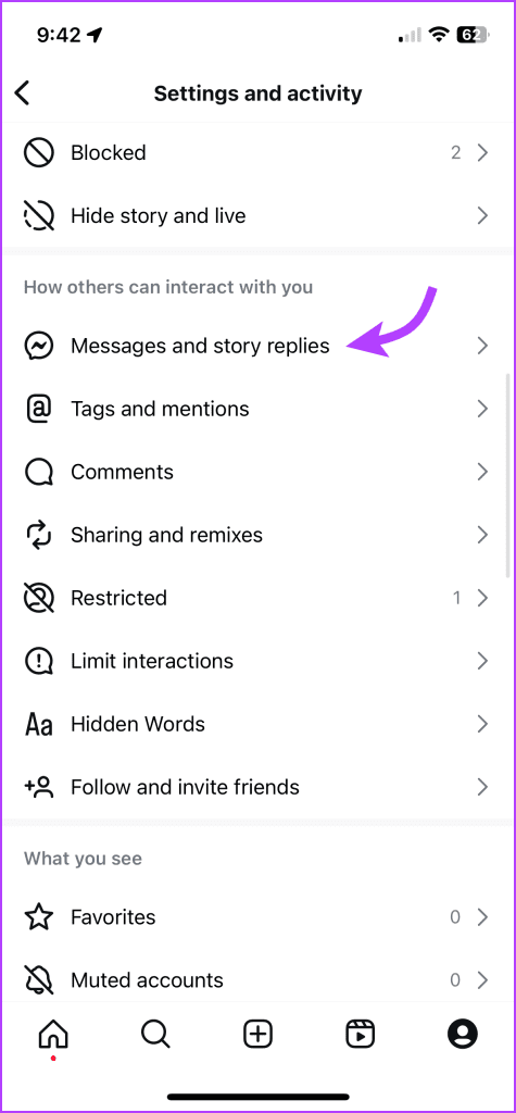 Go to Messages and story replies
