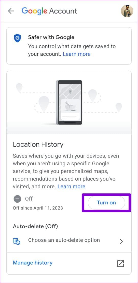 Turn On Location History in Google Maps