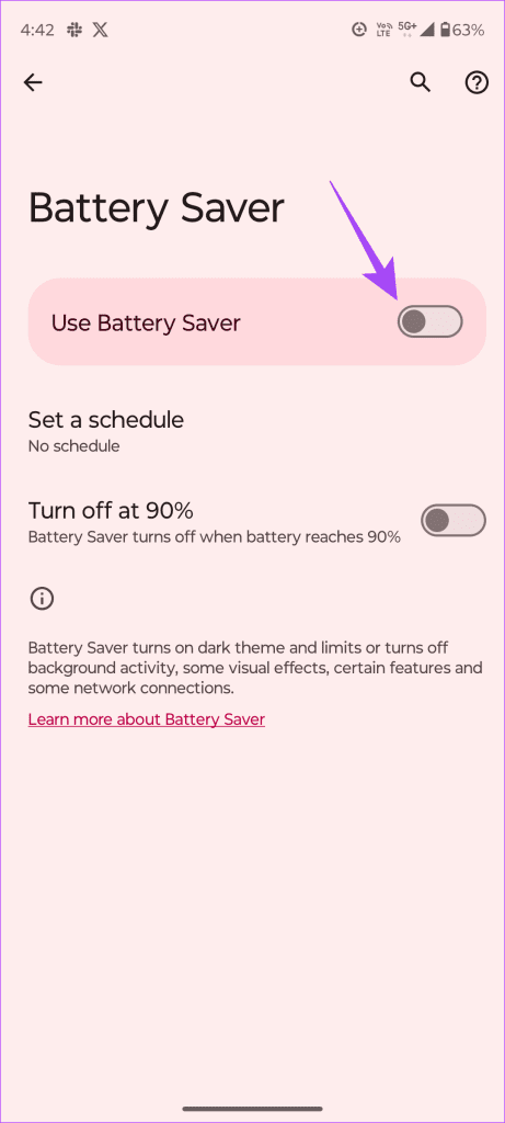 Turn off Battery Saver