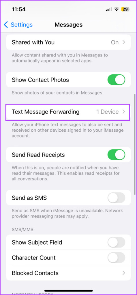 Select Text Message Forwarding