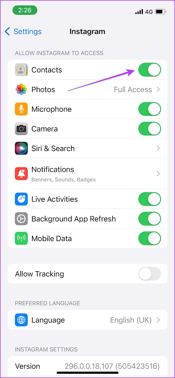 Turn off Toggle for Contacts 1